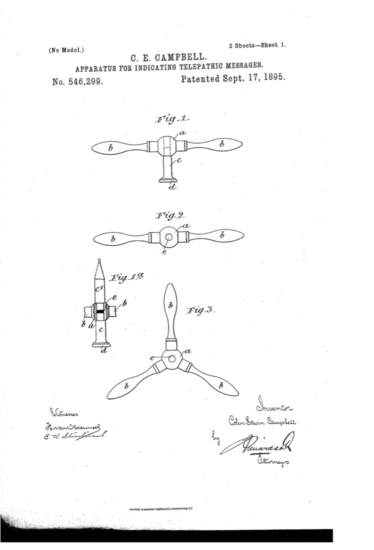 US 546,299, Apparatus for Indicating Telepathic Messages, sheet 1
